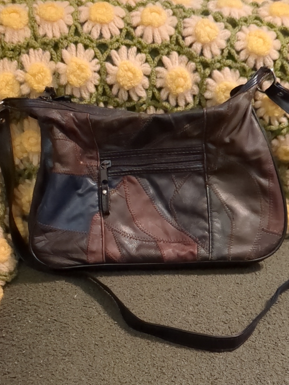 Faux Leather Patchwork Crossbody Bag
